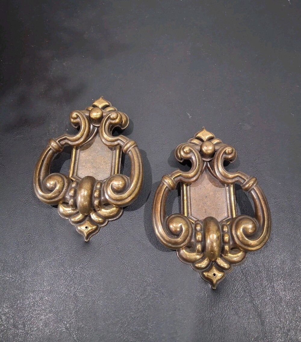 Pair (2) VTG Ornate Brass Drop Bail Drawer/Dresser Baroque Style; SINGLE Backed!